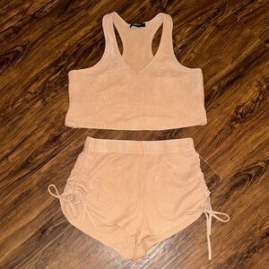 Forever 21 Ribbed Peach/Tan 2 piece Lounge Set medium
